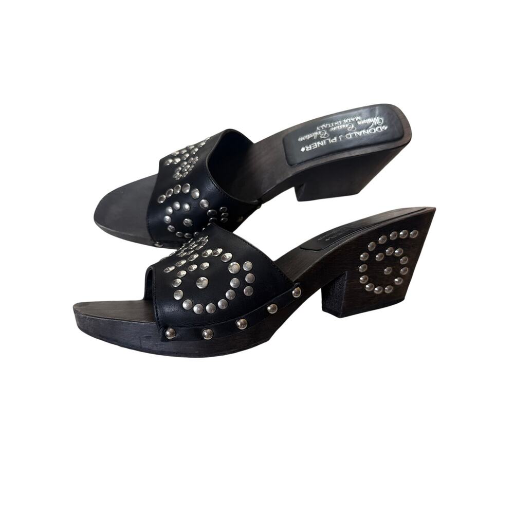 0203 Donald J Pliner Western Couture Black Studded Leather Mule Size 8